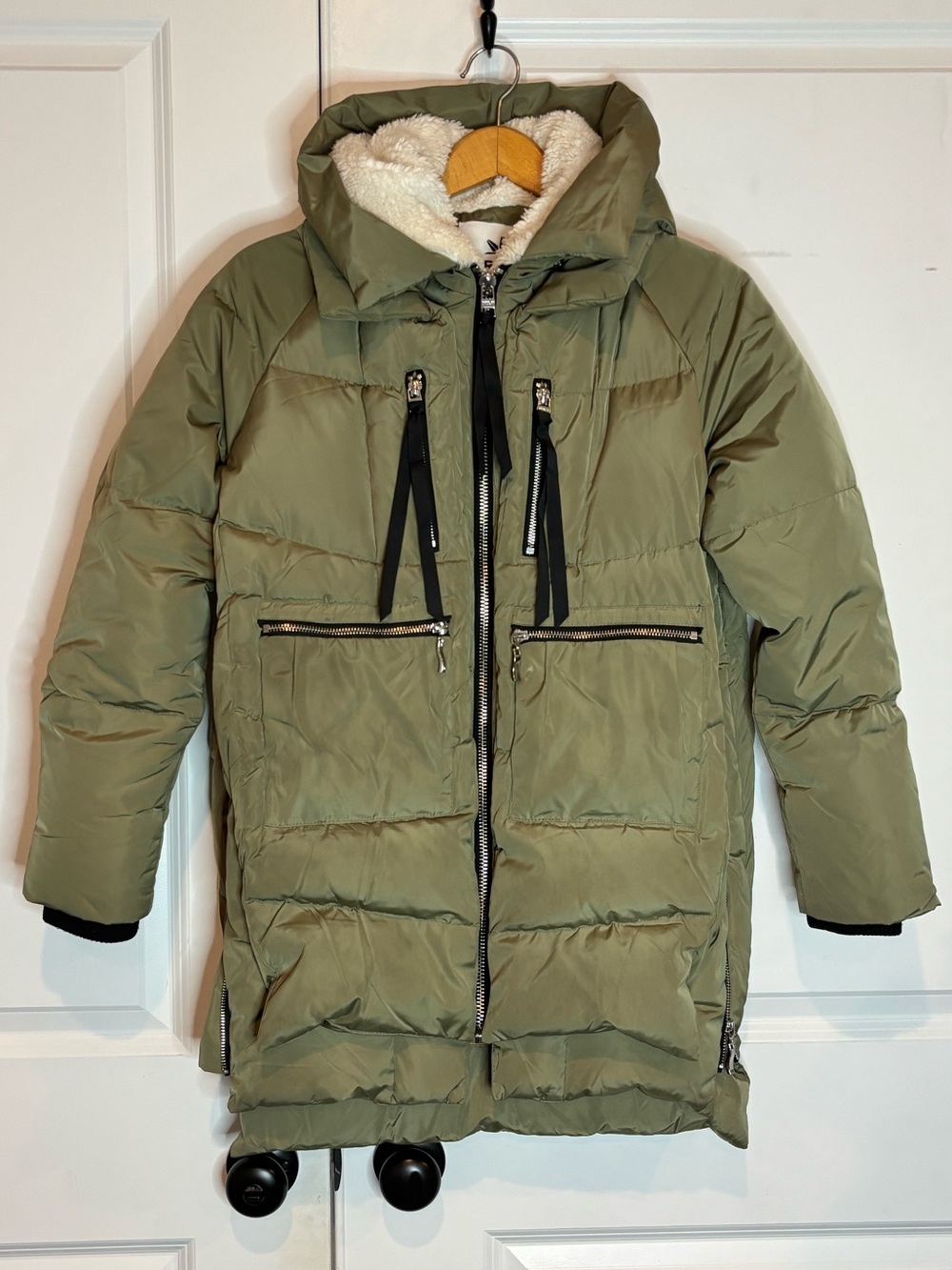 Orolay Olive Green Quilted Puffer Hooded Coat Parka XS